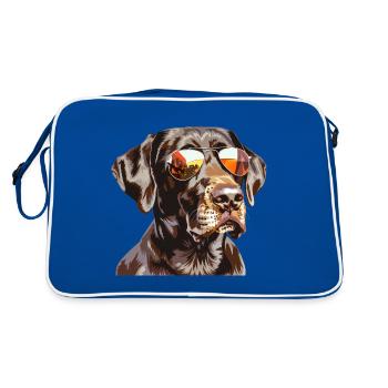 Deutsch Kurzhaar, hund, Sonnenbrille, sommer - Retro Tasche - Blau/Weiß - Hinten