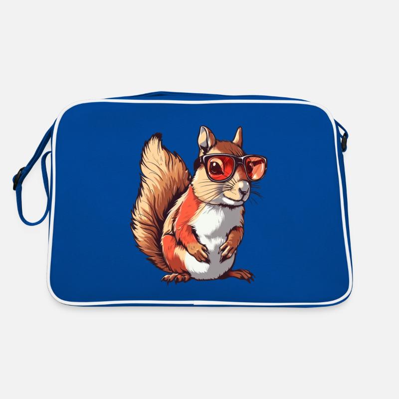 Eichhörnchen, Sonnenbrille, Sommer, geschenk - Retro Tasche - Blau/Weiß