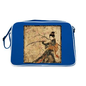 Japonais, Samouraï, Cerisier en fleurs, Art, Ukiyo-E, s - Sac Retro - bleu/blanc - Dos