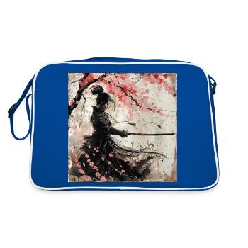 Japonais, Samouraï, Cerisier en fleurs, Art, Ukiyo-e - Sac Retro - bleu/blanc - Dos