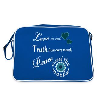 Liebe, Wahrheit, Frieden, Mantra - Retro Tasche - Blau/Weiß - Hinten