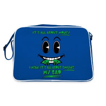 Creepy Funny All About Money Smiling Face Joke - Retro Bag - blue/white - Back