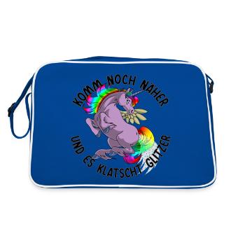 Noch näher es klatscht Glitzer Einhorn Geschenk - Retro Tasche - Blau/Weiß - Hinten