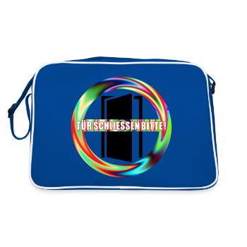 Tuer schliessen bitte | Tür schließen bitte - Retro Tasche - Blau/Weiß - Hinten