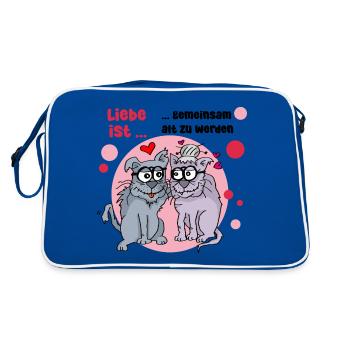 Liebe ist ... gemeinsam alt zu werden - Retro Tasche - Blau/Weiß - Hinten