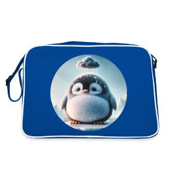 Kleiner trauriger Pinguin im Regen - Retro Tasche - Blau/Weiß - Hinten