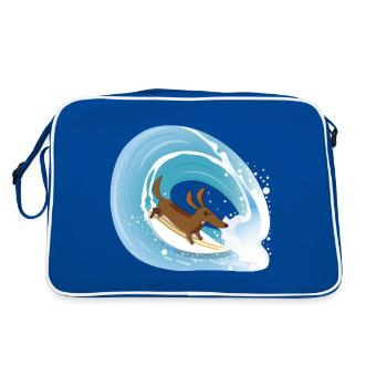 The puppy loves surfing - Retro Bag - blue/white - Back