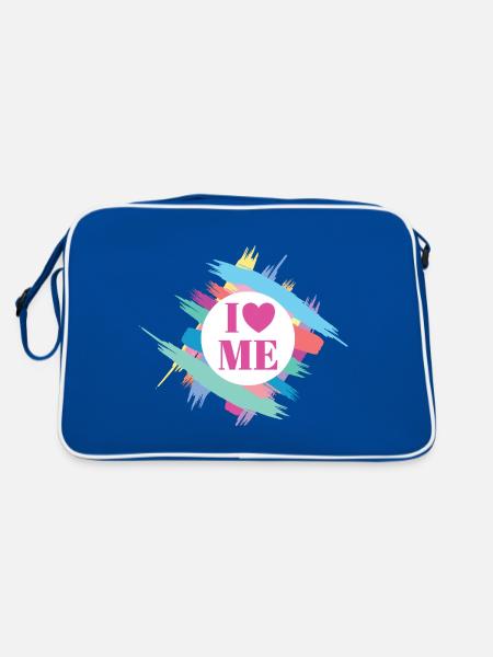 I Love Me Selbstvertrauen Ich Liebe Mich Herz - Retro Tasche - Blau/Weiß - Hinten