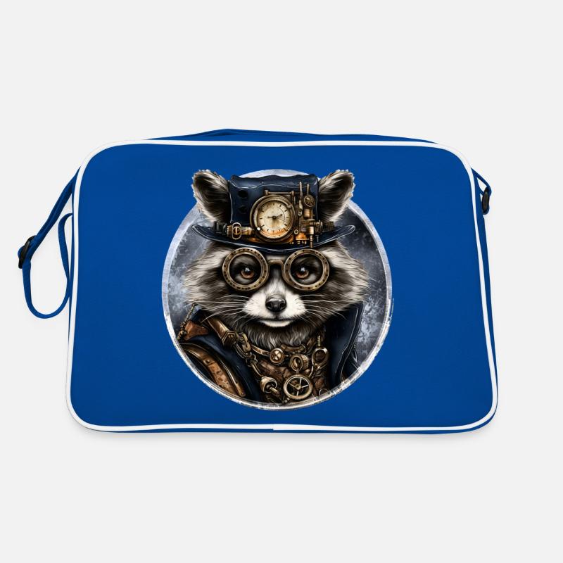 Steampunk Waschbär - Retro Tasche - Blau/Weiß