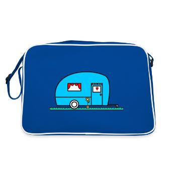 CARAVANE. VAN. CAMPING CAR. CAMPING. ETE. HUMOUR. - Sac Retro - bleu/blanc - Dos