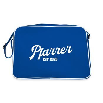 Pfarrer seit 2025 Geistlicher Glaube Gott Kirche - Retro Tasche - Blau/Weiß - Hinten