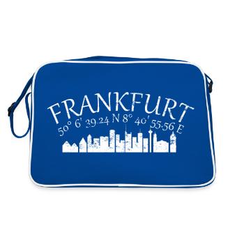 Frankfurt GPS Koordinaten Skyline - Retro Tasche - Blau/Weiß - Hinten