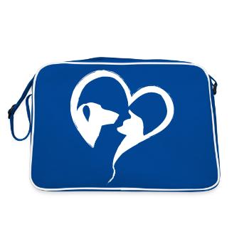 Hundekatze in Herzform - Retro Tasche - Blau/Weiß - Hinten