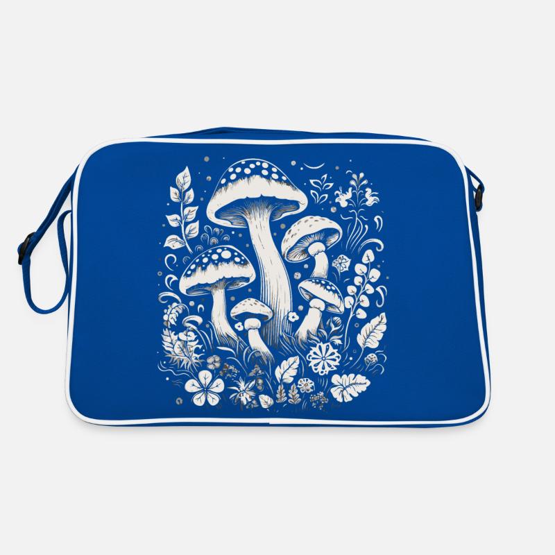 mushroom pilze cottagecore - Retro Tasche - Blau/Weiß
