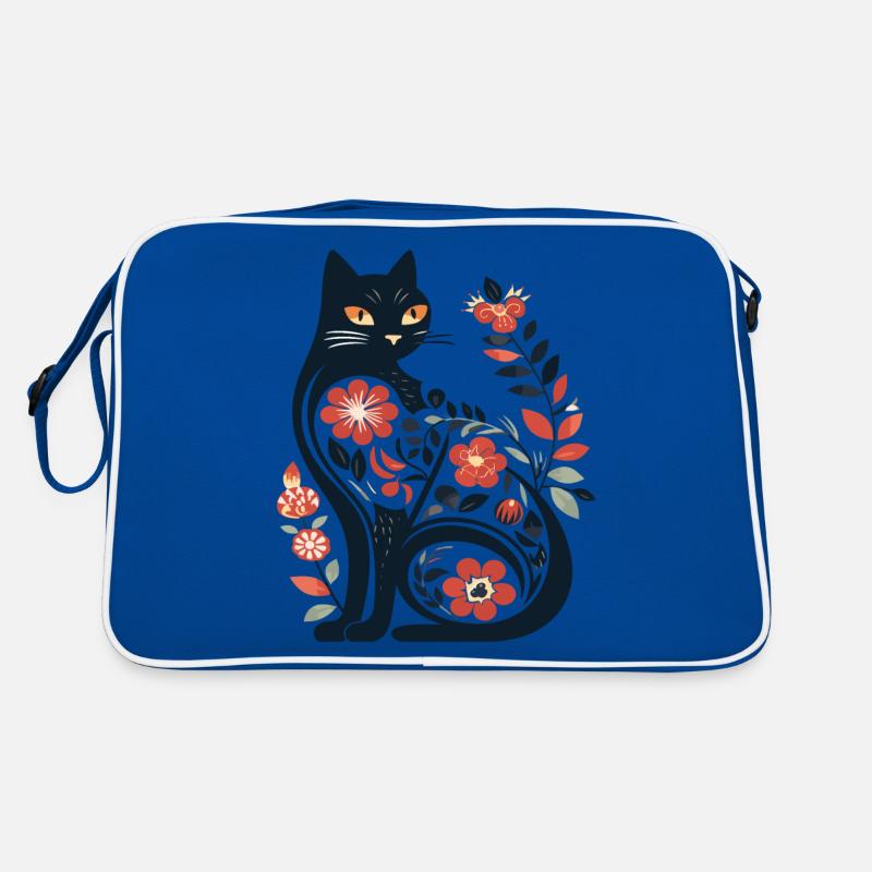Cat silhouette with floral patterns Retro Bag