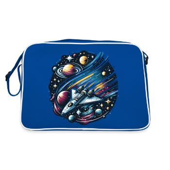 Reise durch den Kosmos: Weltraumforschung - Retro Tasche - Blau/Weiß - Hinten