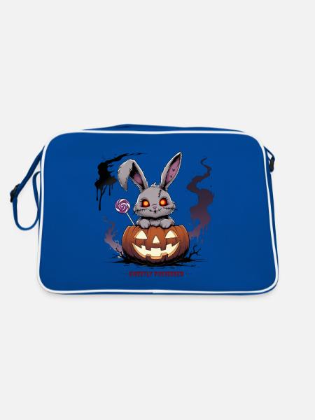 Obsessively sweet – creepy bunny in the pumpkin - Retro Bag - blue/white - Back