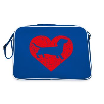 Dackel Dachshund Herz - Retro Tasche - Blau/Weiß - Hinten