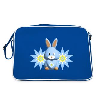Sterne in Hellblau mit süßem Hase. - Retro Tasche - Blau/Weiß - Hinten