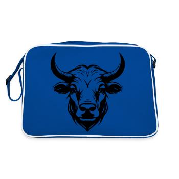 Bull Horns Head Silhouette - Retro Bag - blue/white - Back