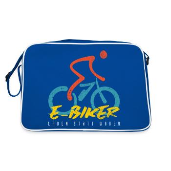 E-biker charging instead of calves - climate protection, green electricity - Retro Bag - blue/white - Back