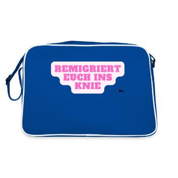 Remigriert euch ins Knie - Retro Tasche - Blau/Weiß - Hinten