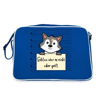 Wolf lustiger Spruch humor Gefängnisbild - Retro Tasche - Blau/Weiß - Hinten