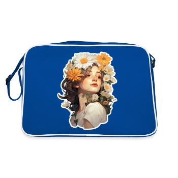 Margeriten Mädchen - Retro Tasche - Blau/Weiß - Hinten