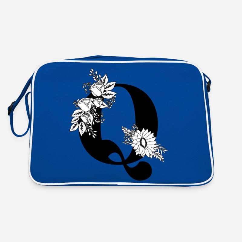 Blumenbuchstabe q schwarz-weiß Retro Tasche