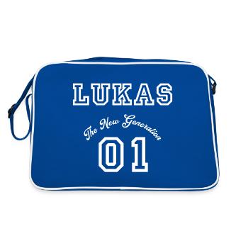 First name Lukas - white - Retro Bag - blue/white - Back
