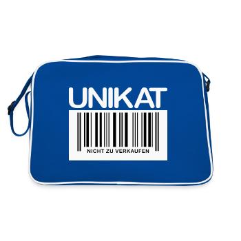 UNIKAT NICHT ZU VERKAUFEN Strichcode - Retro Tasche - Blau/Weiß - Hinten