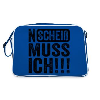 Lustiger Spruch: N Scheiß muss ich - Retro Tasche - Blau/Weiß - Hinten