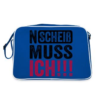 Lustiger Spruch: N Scheiß muss ich - Retro Tasche - Blau/Weiß - Hinten