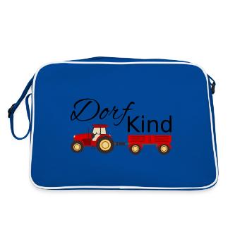 Dorfkind mit rotem Traktor - Retro Tasche - Blau/Weiß - Hinten