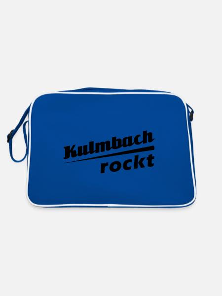 Kulmbach rockt - Textdesign mit Stadtnamen - Retro Tasche - Blau/Weiß - Hinten