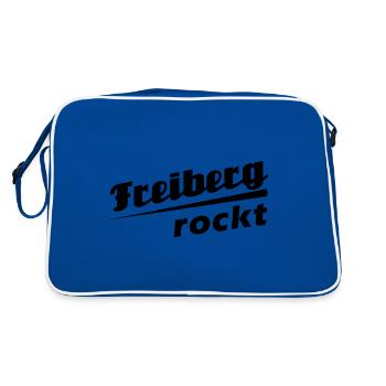 Freiberg rockt - Textdesign mit Stadtnamen - Retro Tasche - Blau/Weiß - Hinten