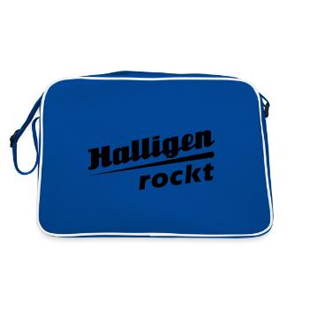 Halligen rockt - Textdesign mit Stadtnamen - Retro Tasche - Blau/Weiß - Hinten