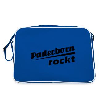 Paderborn rockt - Textdesign mit Stadtnamen - Retro Tasche - Blau/Weiß - Hinten