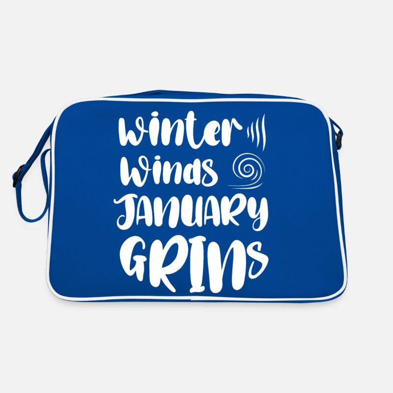 Winterwinde Januar Grinsen - Retro Tasche - Blau/Weiß