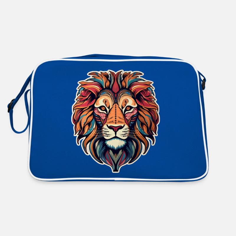 Löwenkopf psychedelisch - Retro Tasche - Blau/Weiß