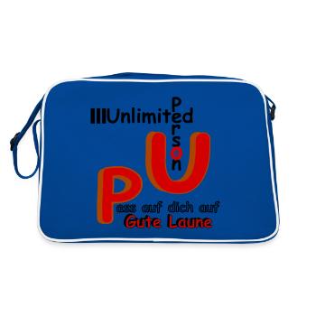 Pass auf dich auf Gute Laune - Retro Tasche - Blau/Weiß - Hinten