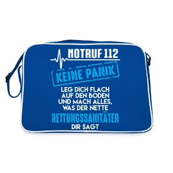 Rettungssanitäter, Notruf 112 Keine Panik - Retro Tasche - Blau/Weiß - Hinten