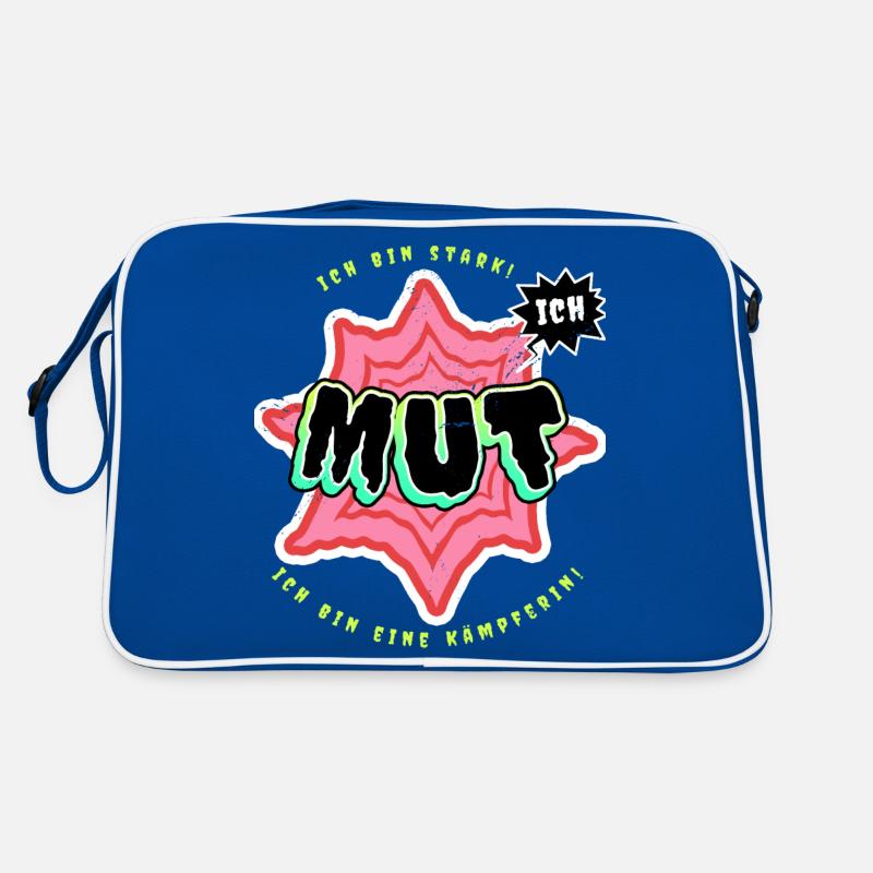 Kämpferin - Mut - Ich bin stark - Retro Tasche - Blau/Weiß