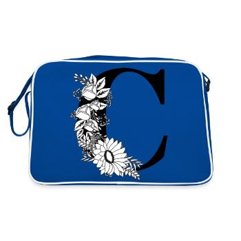 Letter c floral black and white - Retro Bag - blue/white - Back
