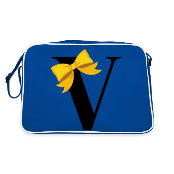 Letter V yellow bow - Retro Bag - blue/white - Back