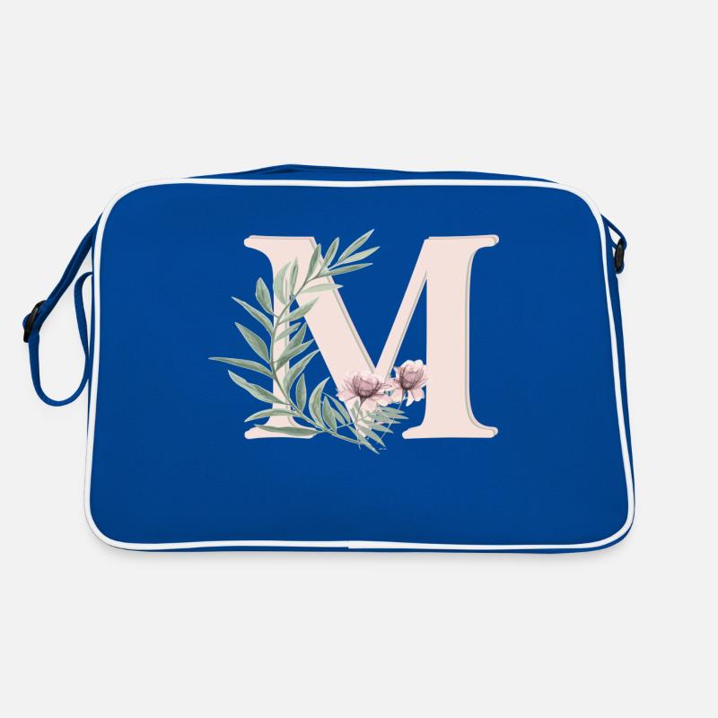 Buchstabe M mit Blumen - Retro Tasche - Blau/Weiß