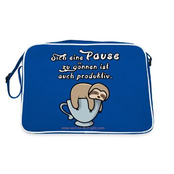 Sich eine Pause zu gönnen ist auch produktiv - Retro Tasche - Blau/Weiß - Hinten