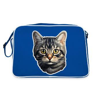 British Shorthair Cat Head - Retro Bag - blue/white - Back