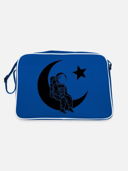 Mann des Mondes - Türkischer Astronaut Design - Retro Tasche - Blau/Weiß - Hinten