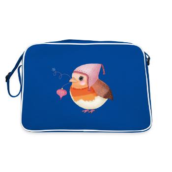 Weihnachts-Rotkehlchen - Retro Tasche - Blau/Weiß - Hinten